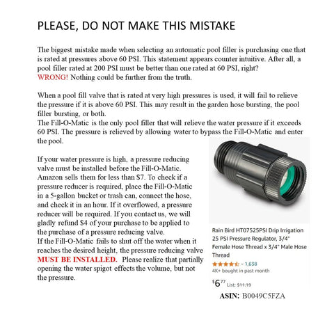 Fill-O-Matic float valve enables automatic, hands-free level maintenance