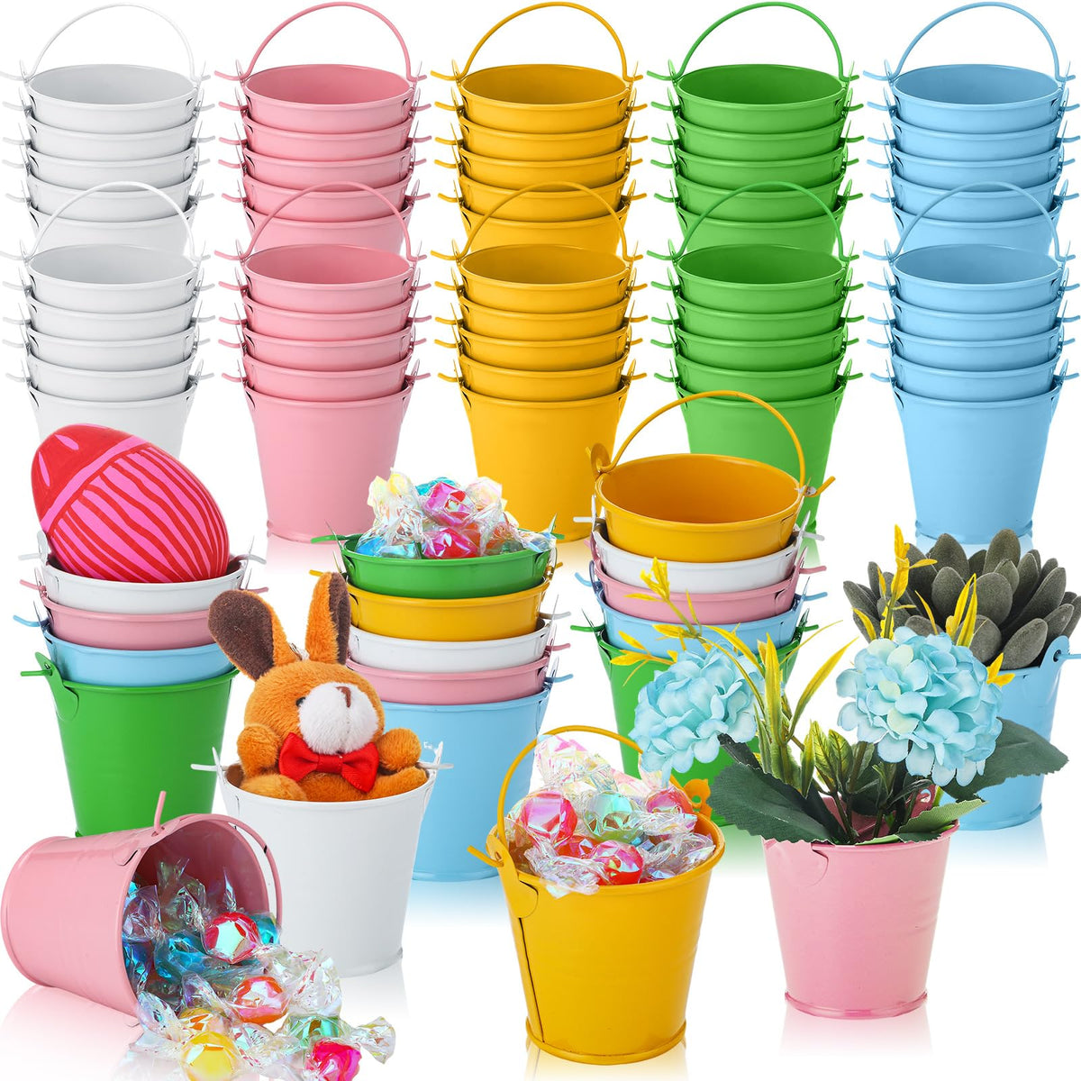 FillTouch Easter mini metal bucket pink with handle, ideal for party favors.