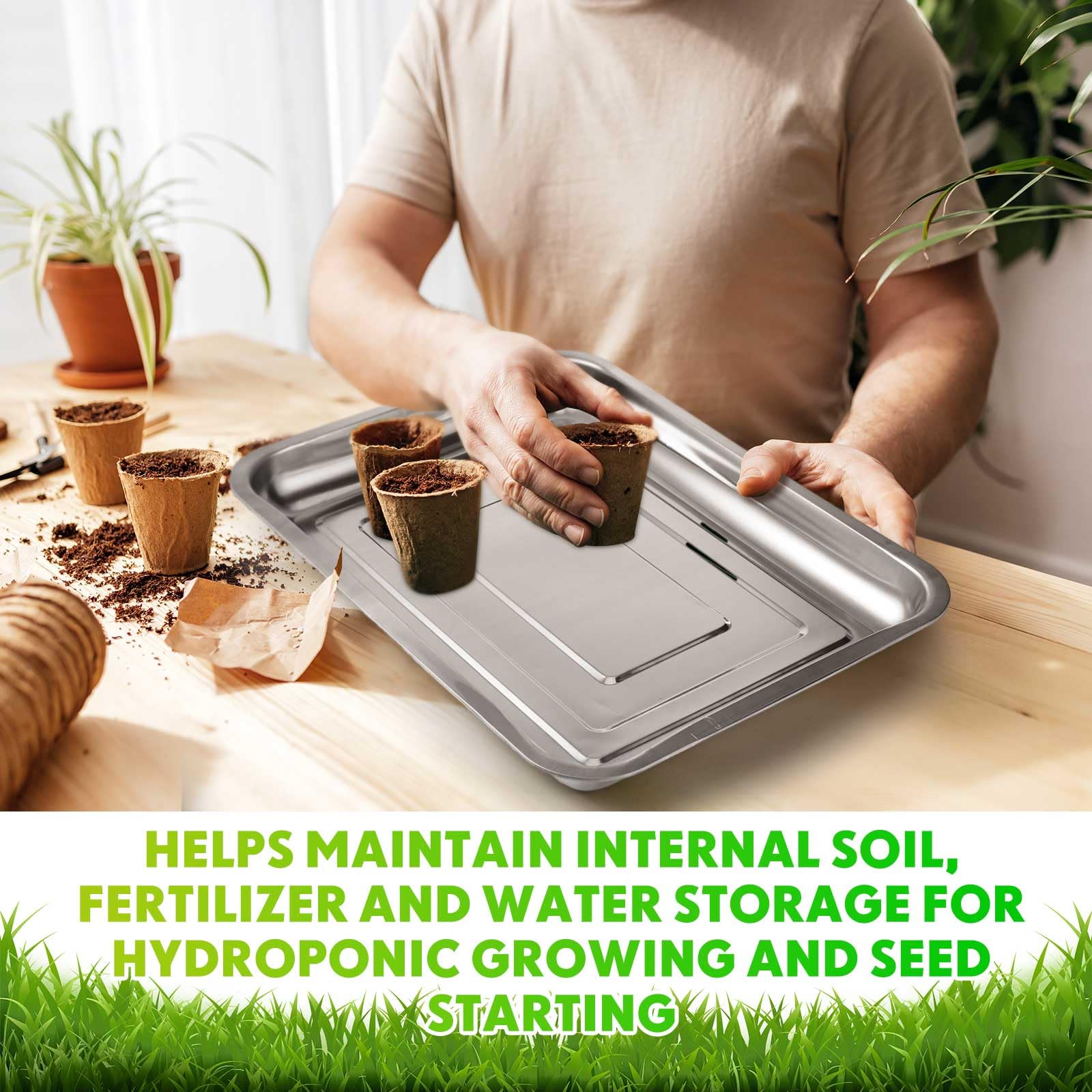 FillTouch easy-clean seedling tray simplifies cleanup after planting sessions.
