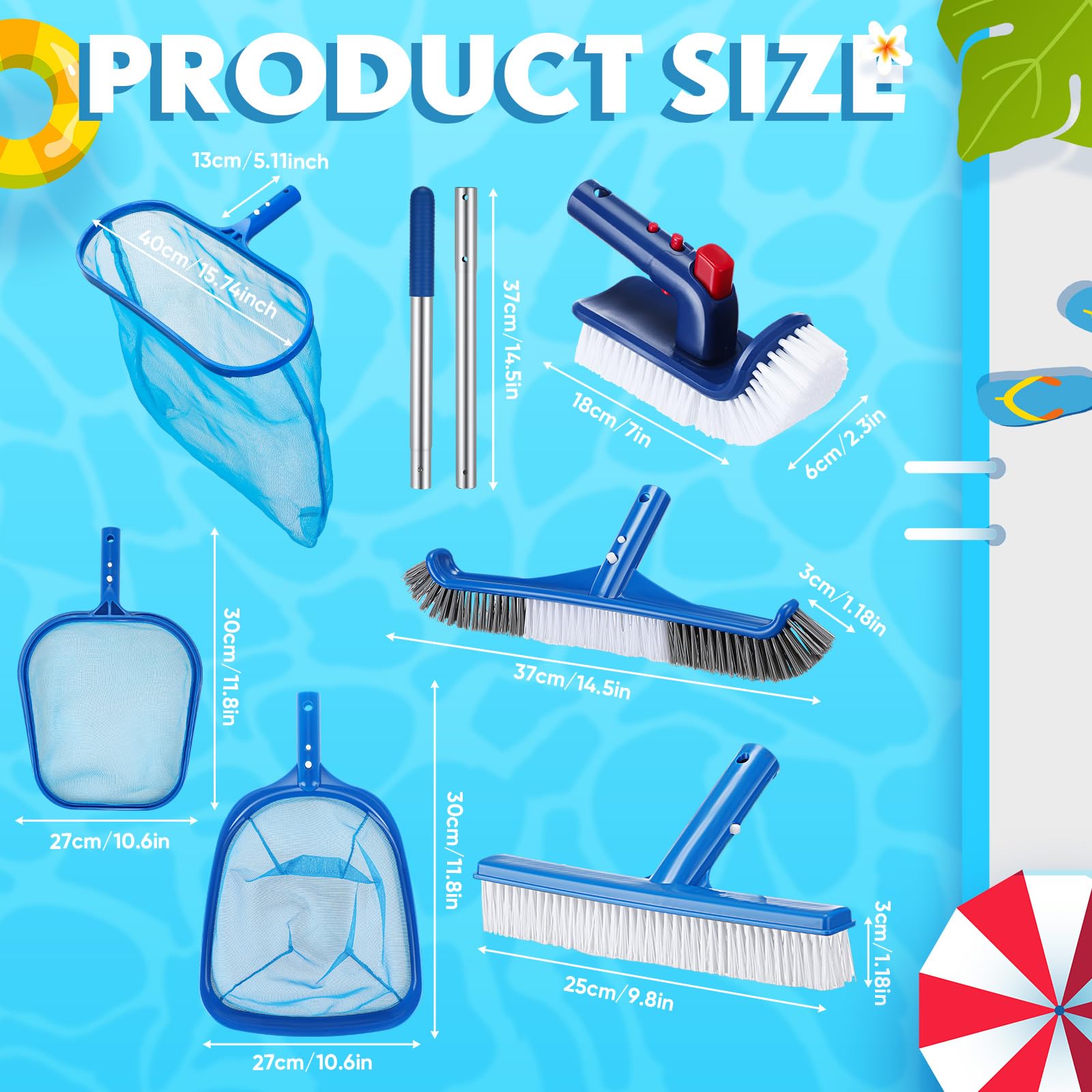 FillTouch deep skimmer net captures leaves from deep pool areas.