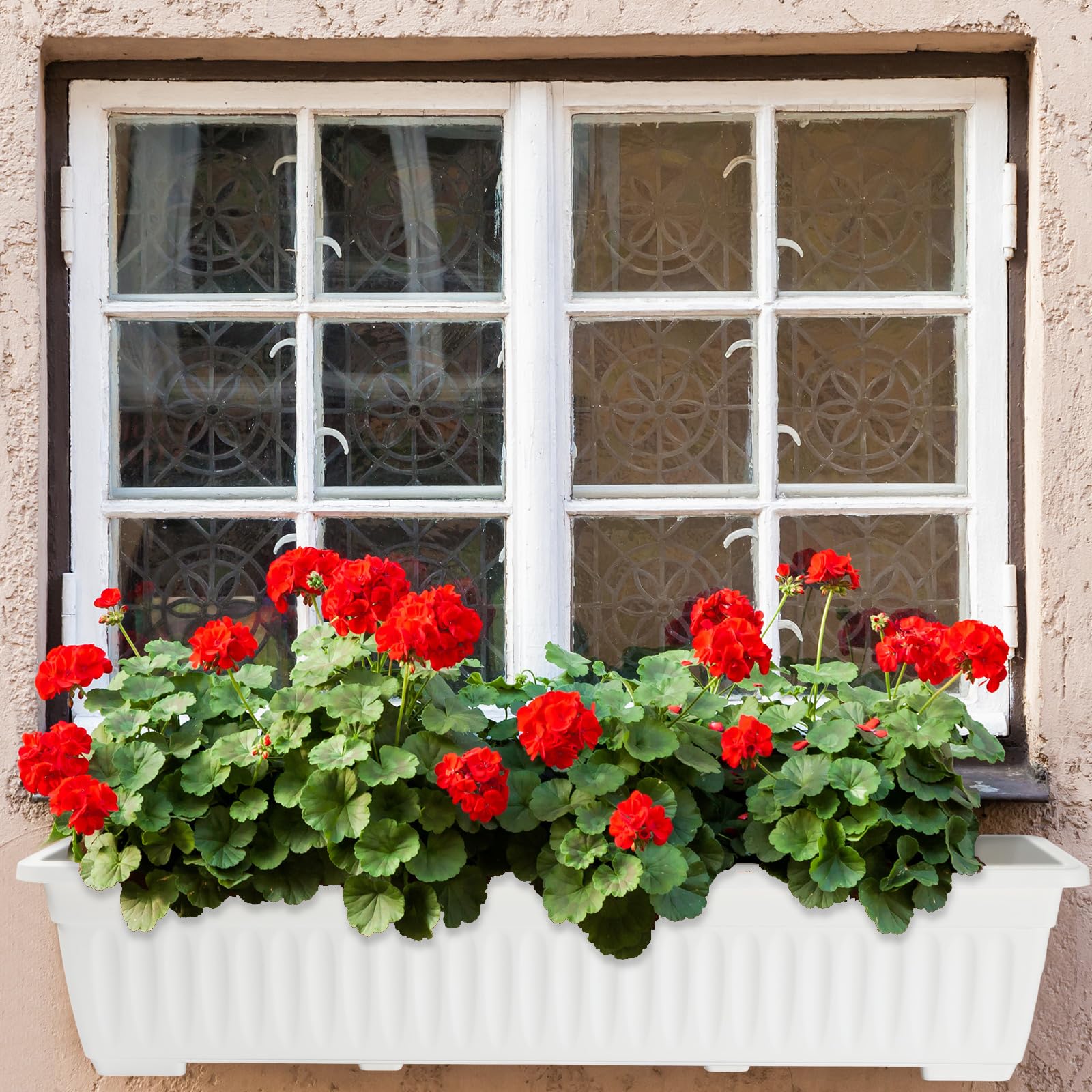 FillTouch rectangle white planter with elevated bottom promotes drainage.