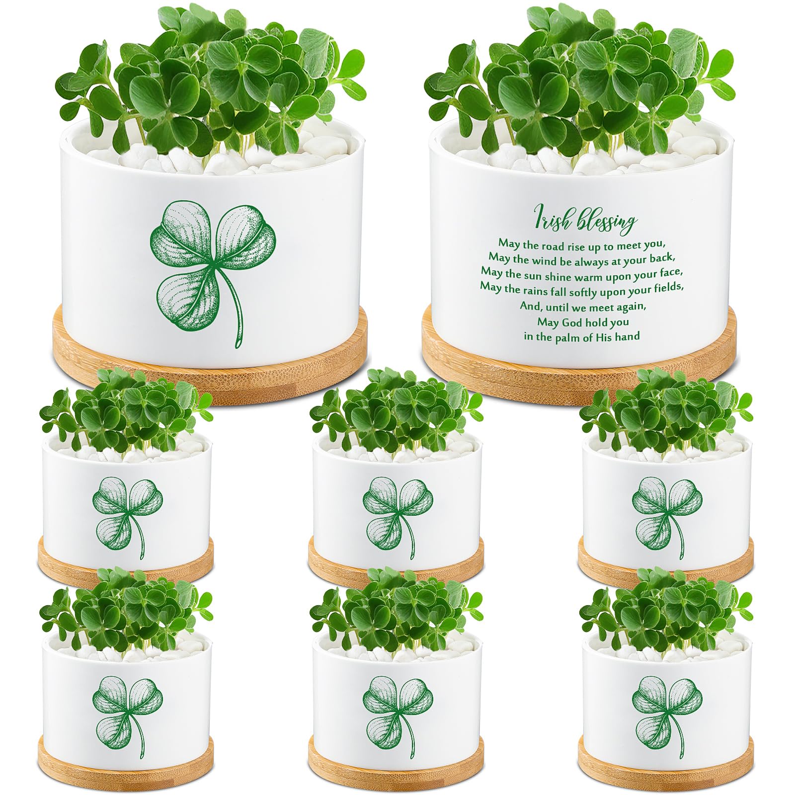 FillTouch mini pot with ceramic clover, ideal for small desk succulents.