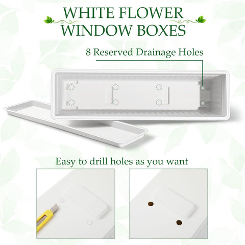 FillTouch window box shows eight drainage holes for moisture control.