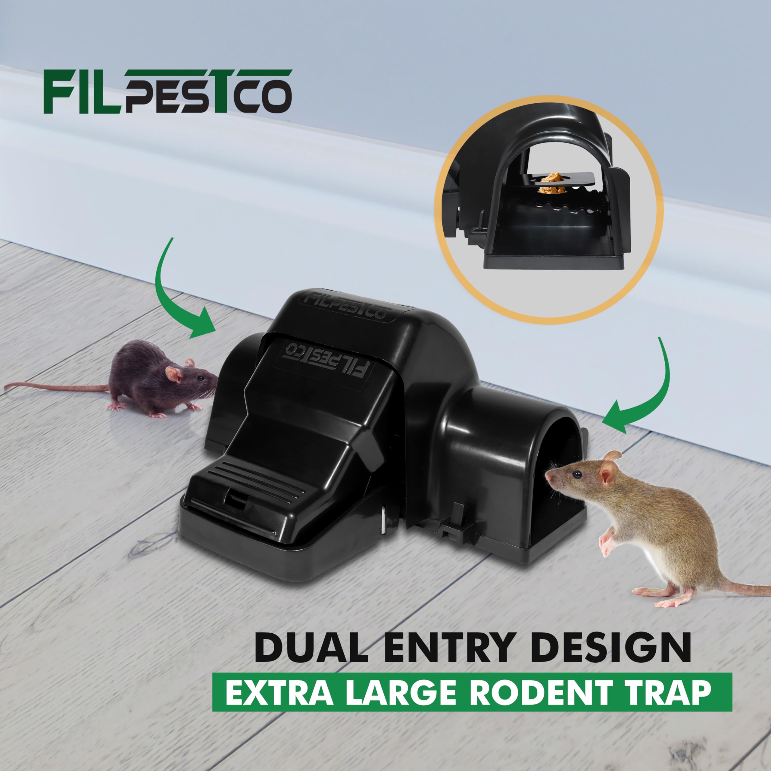 Filpestco heavy-duty ABS plastic trap promises reliability indoors and outdoors.