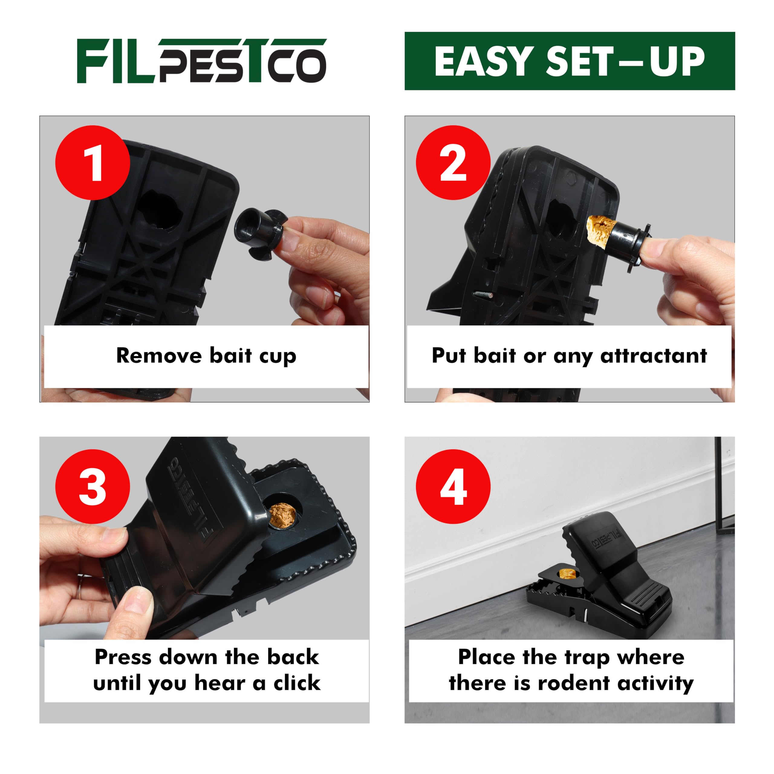 Filpestco traps in indoor and outdoor settings for versatile use.