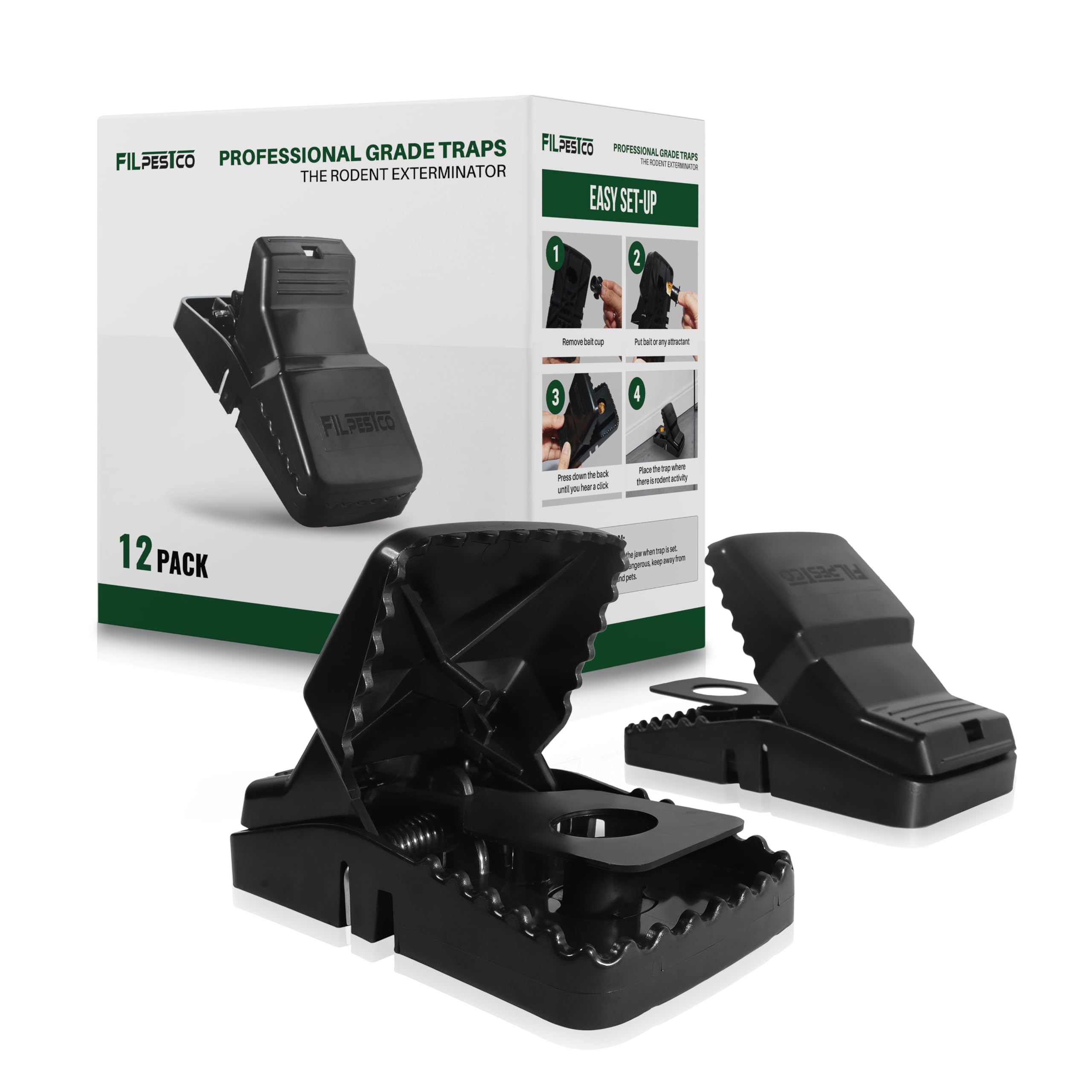 Filpestco extra-large rat trap front view, reusable and sturdy.