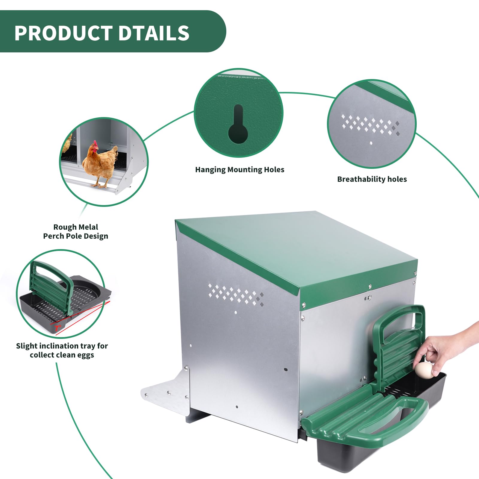 Filterhualv green nesting box mounted in coop for efficient egg collection