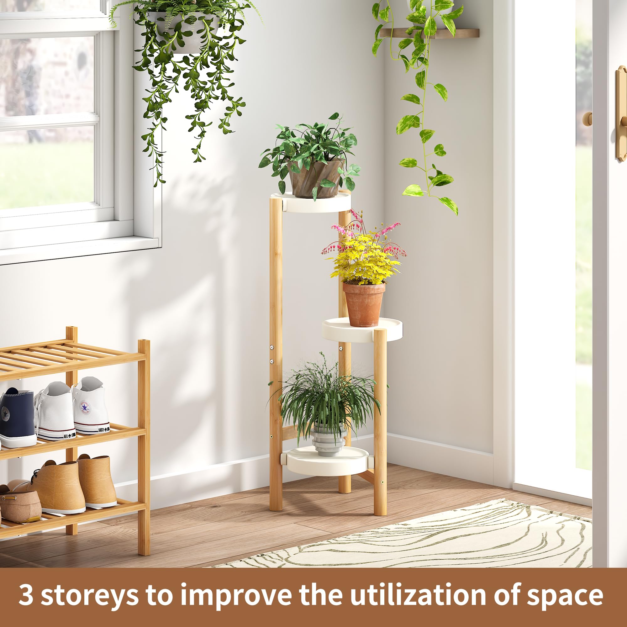 FILWH ladder style plant rack on balcony, sturdy multi-level display.