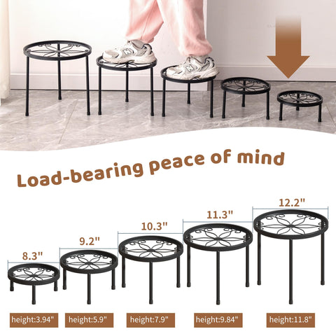 Versatile FILWH plant stands accommodate different pot sizes for layered displays.