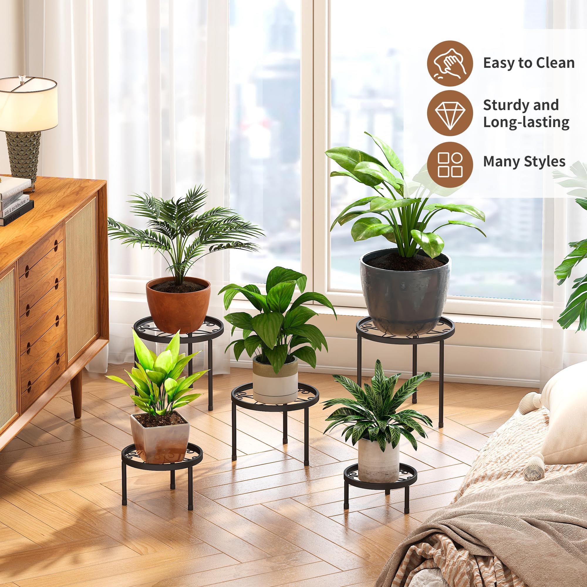 FILWH plant stand comes in white, brown, and black to fit any decor.
