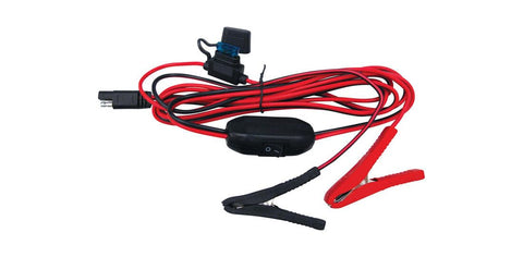 Fimco 8-foot lead wire with alligator clips enables flexible power connections.