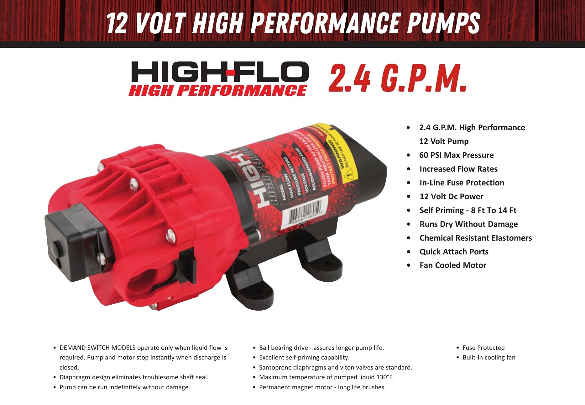 Fimco High-Flo pump sprayer, self-priming capability for quick setup.