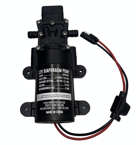 Fimco High-Flo pump showing 3/8 inch hose barb connection for transfer