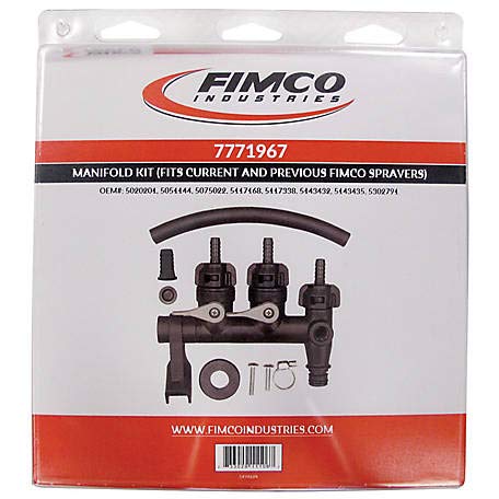 Fimco manifold kit 7771967 showing integrated shut-off valves and quick-connect hoses
