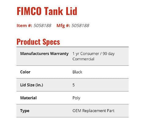 Fimco polymer lid with tether ready to seal spray tanks and prevent leaks.