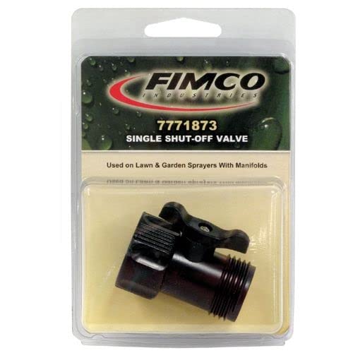 Fimco valve in a black nylon body offers outdoor durability and easy shut-off control.