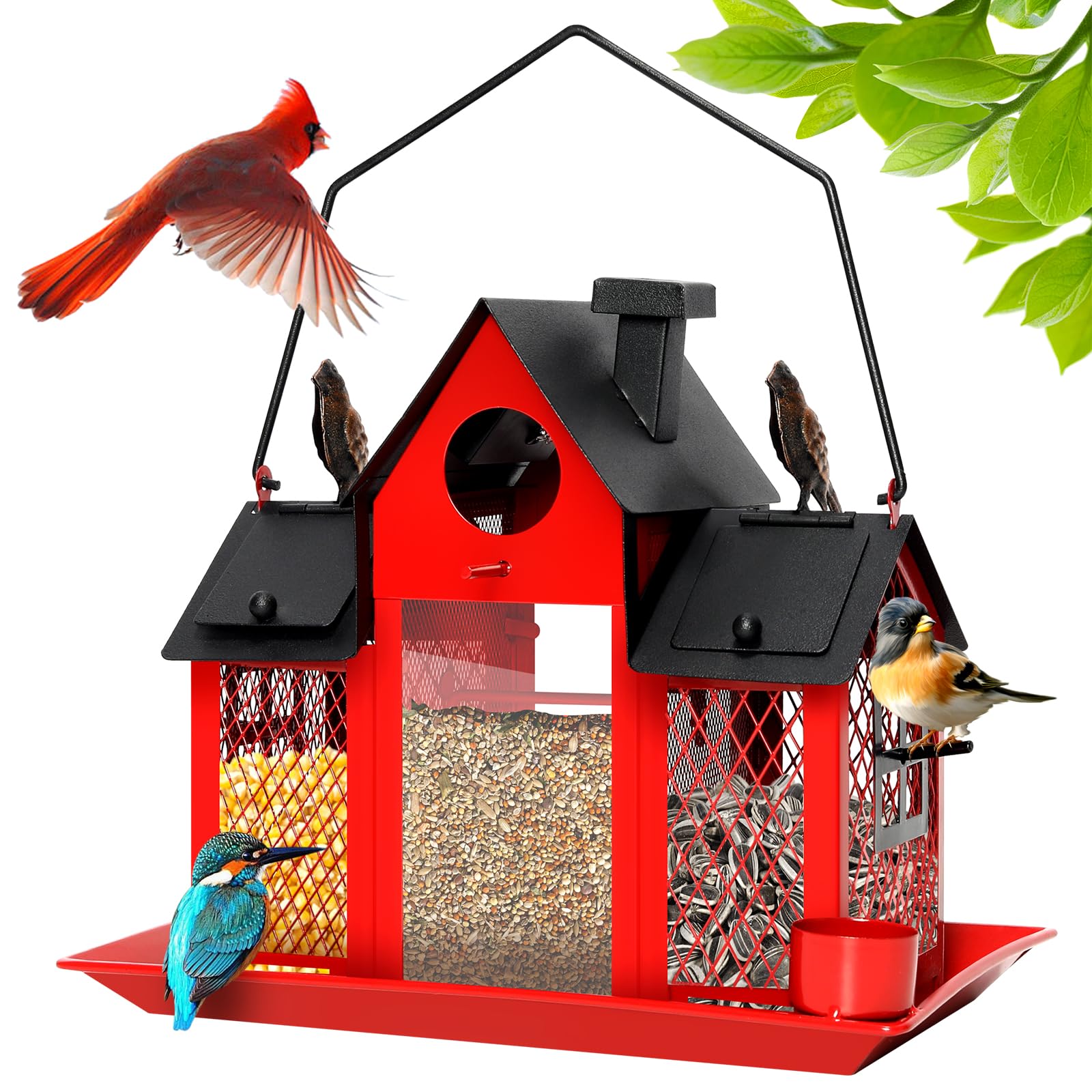 FIMOFIDRE solar bird feeder 7lbs capacity in red for busy outdoor yards