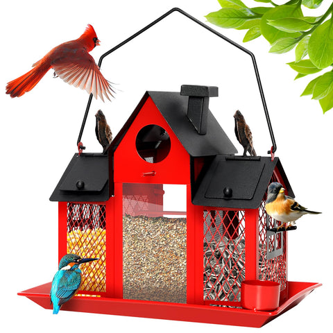FIMOFIDRE solar bird feeder 7lbs capacity in red for busy outdoor yards