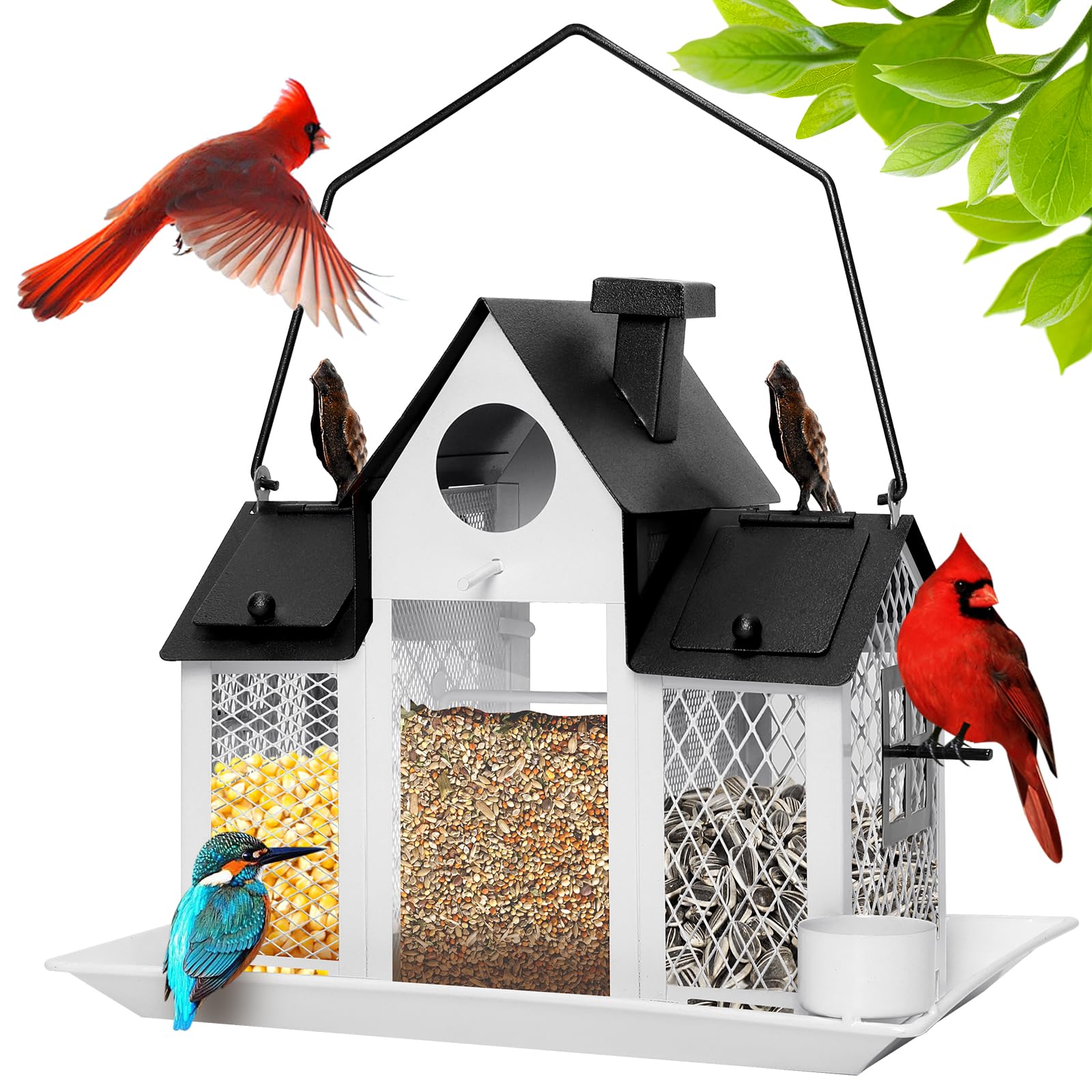 FIMOFIDRE solar bird feeder outdoors with 7 lb capacity for steady bird visits.