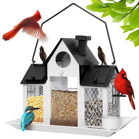 FIMOFIDRE solar bird feeder outdoors with 7 lb capacity for steady bird visits.