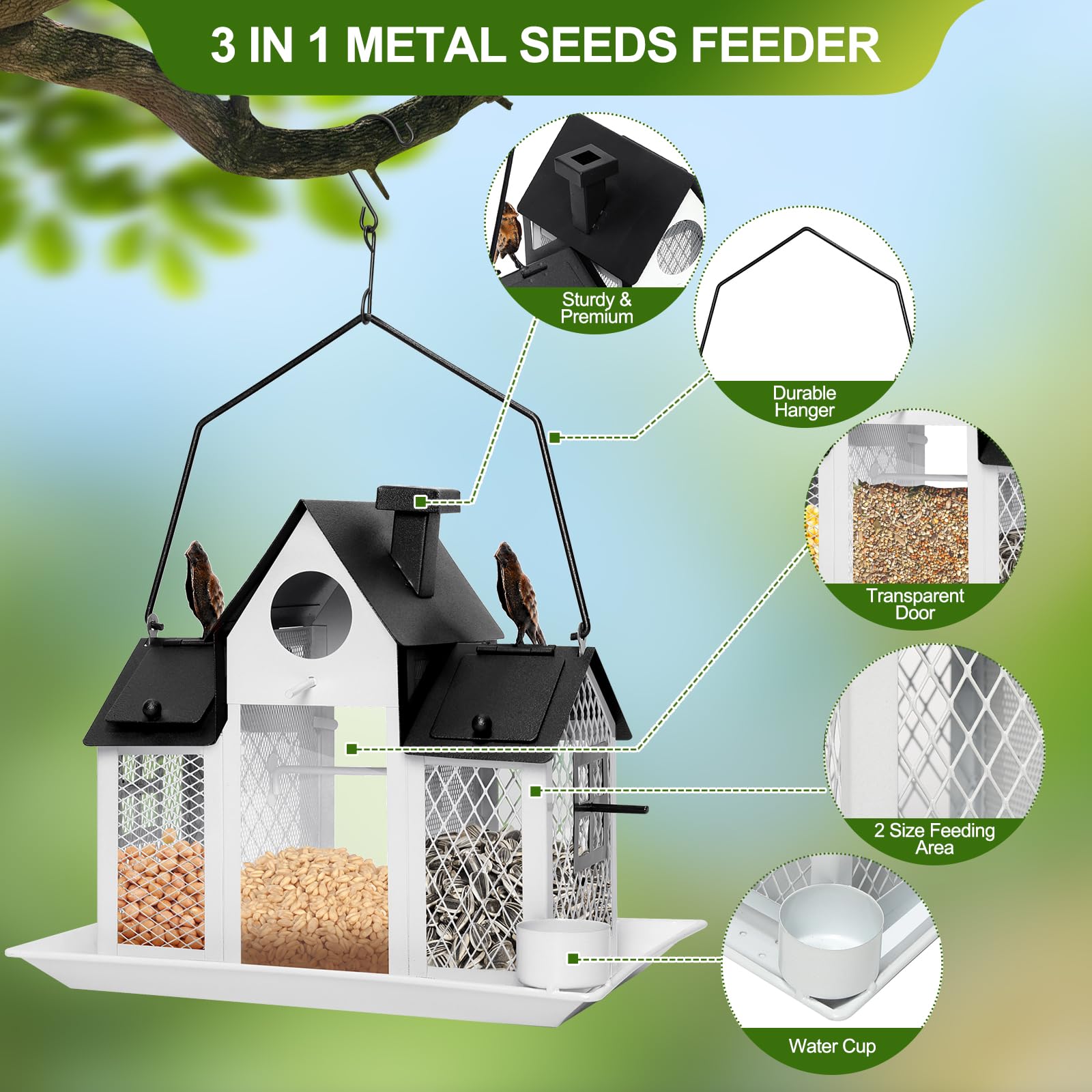 FIMOFIDRE solar bird feeder top view with lid for easy refilling.