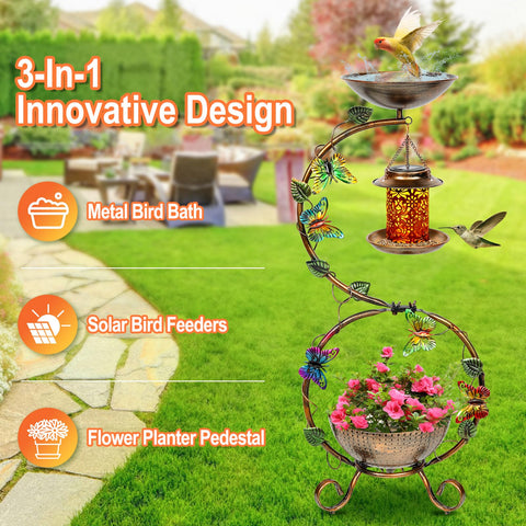 FIMOFIDRE solar bird feeder provides daytime feeding for visiting birds.