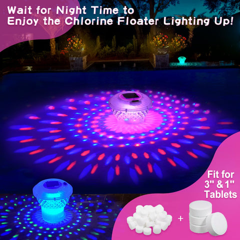 FineBud collapsible chlorine floater stores neatly and doubles as ambient pool lighting.