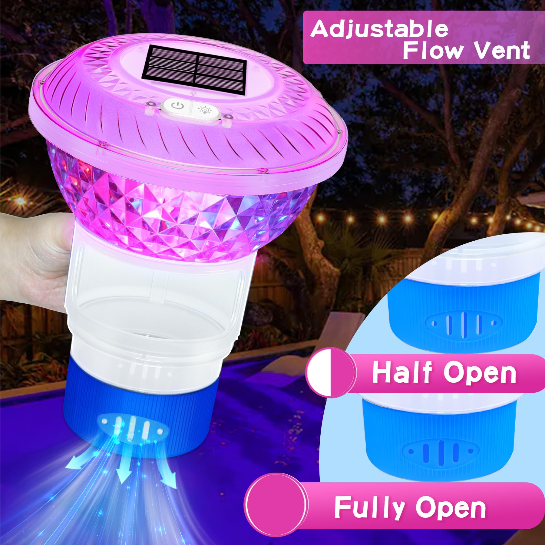 FineBud pool floater opens easily via sliding door for quick chlorine disk insertion.