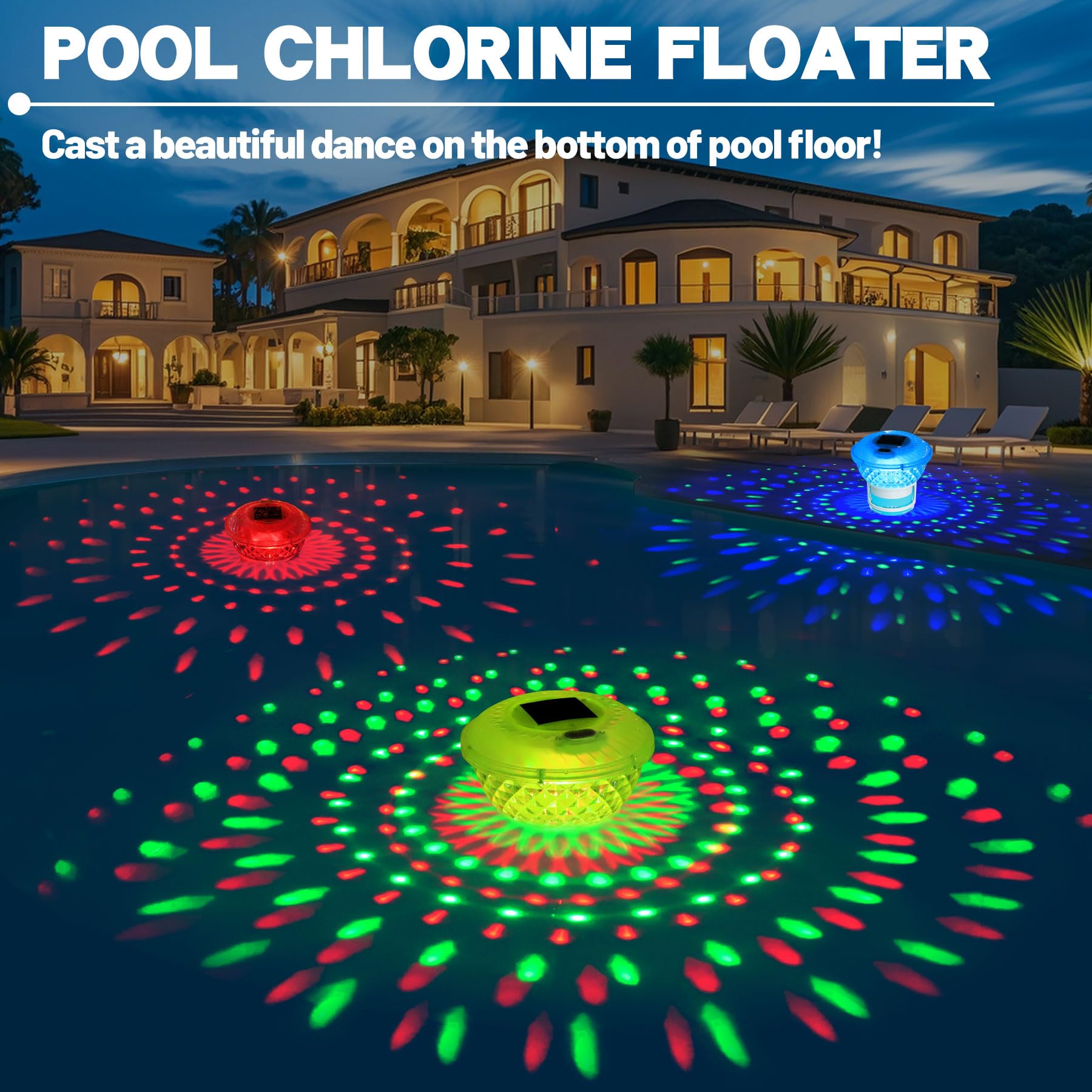 FineBud Light patterns enhance evening pool reflections and atmosphere.