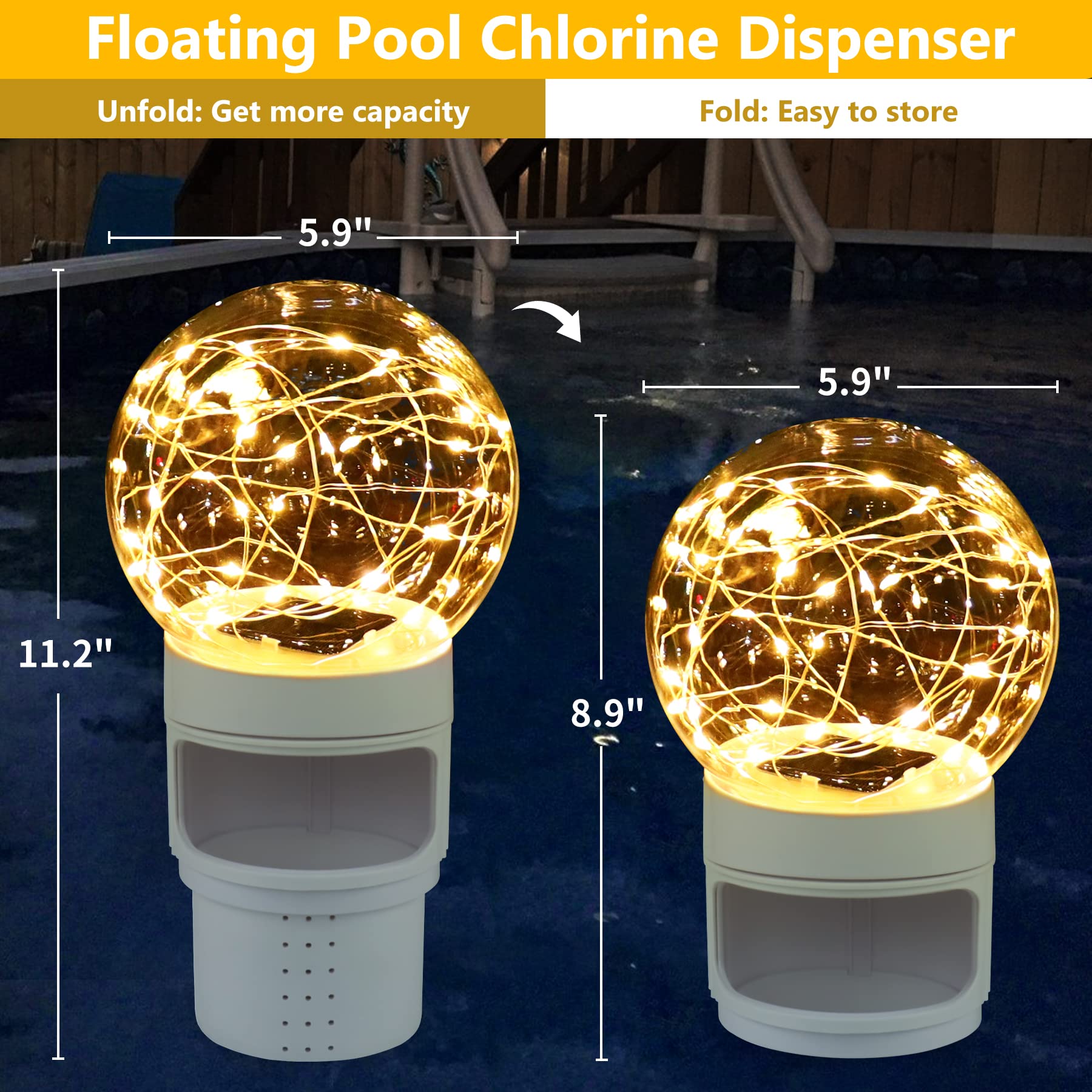 FineBud solar-lit pool float provides nighttime glow while dispensing chlorine