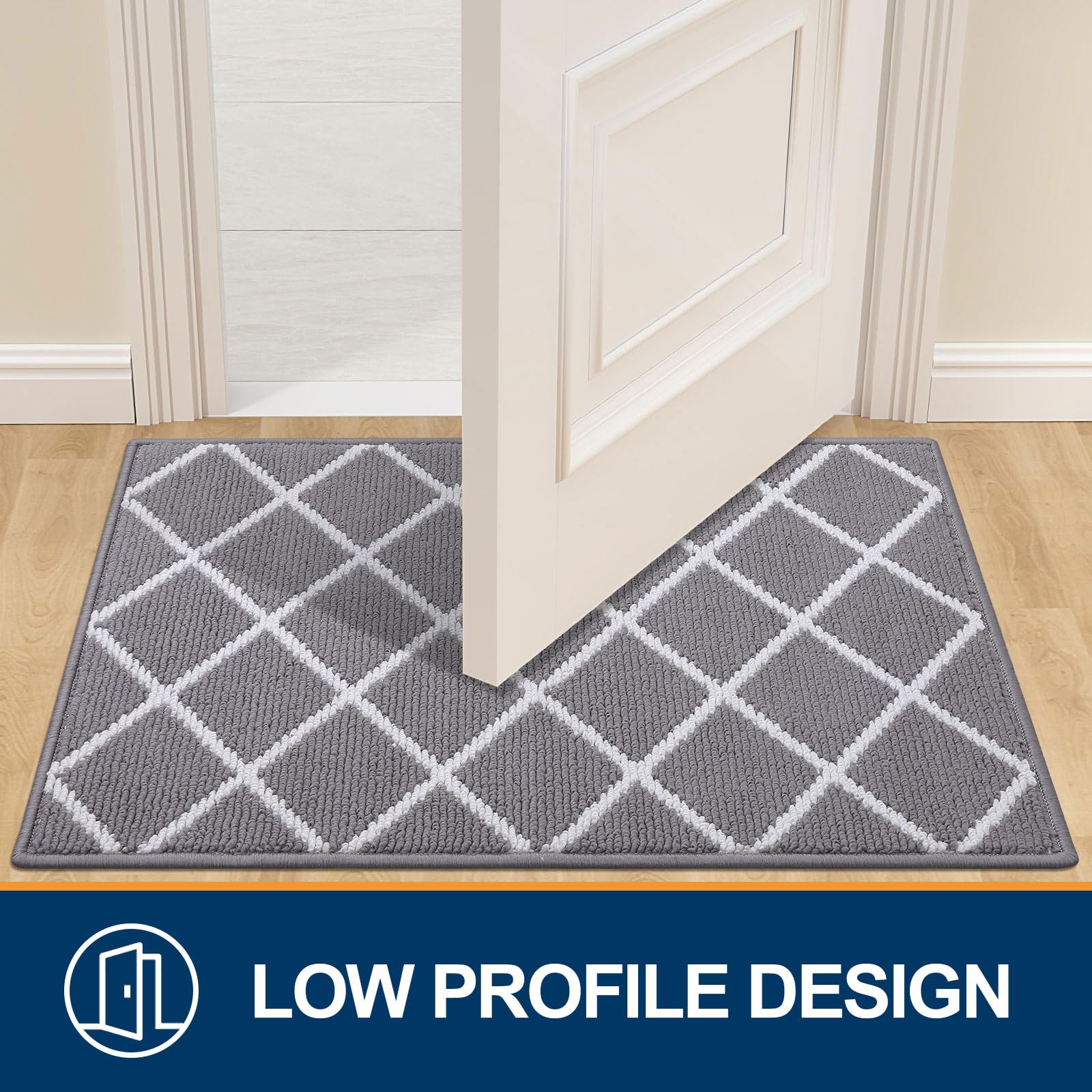 Finchitty indoor door mat non-slip backing stabilizes on dry floors.