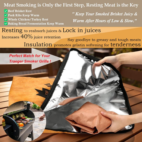 Find Law 5-layer insulation preserves heat and moisture for juicy resting meat.