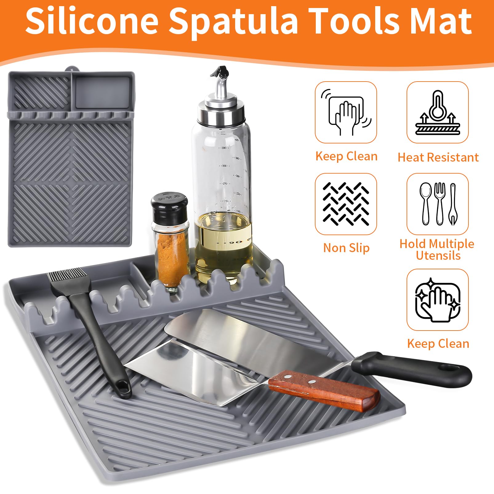 Find Law heat-resistant mat near stove prevents mess.