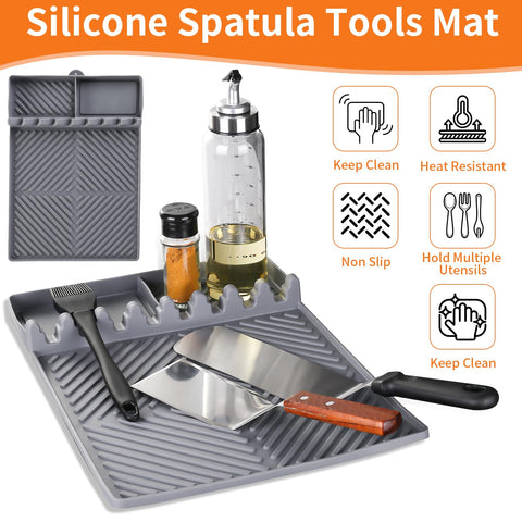 Find Law heat-resistant mat near stove prevents mess.