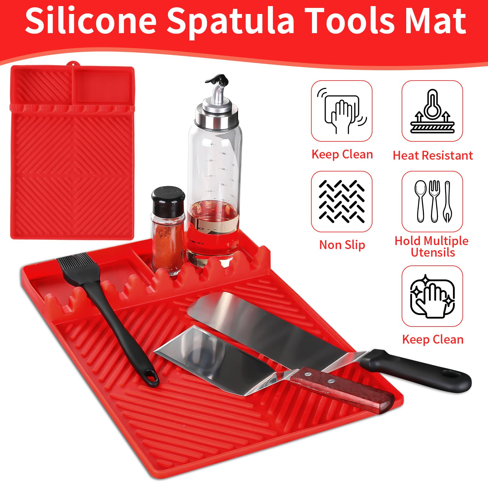 Find Law silicone mat used as utensil organizer on counter.