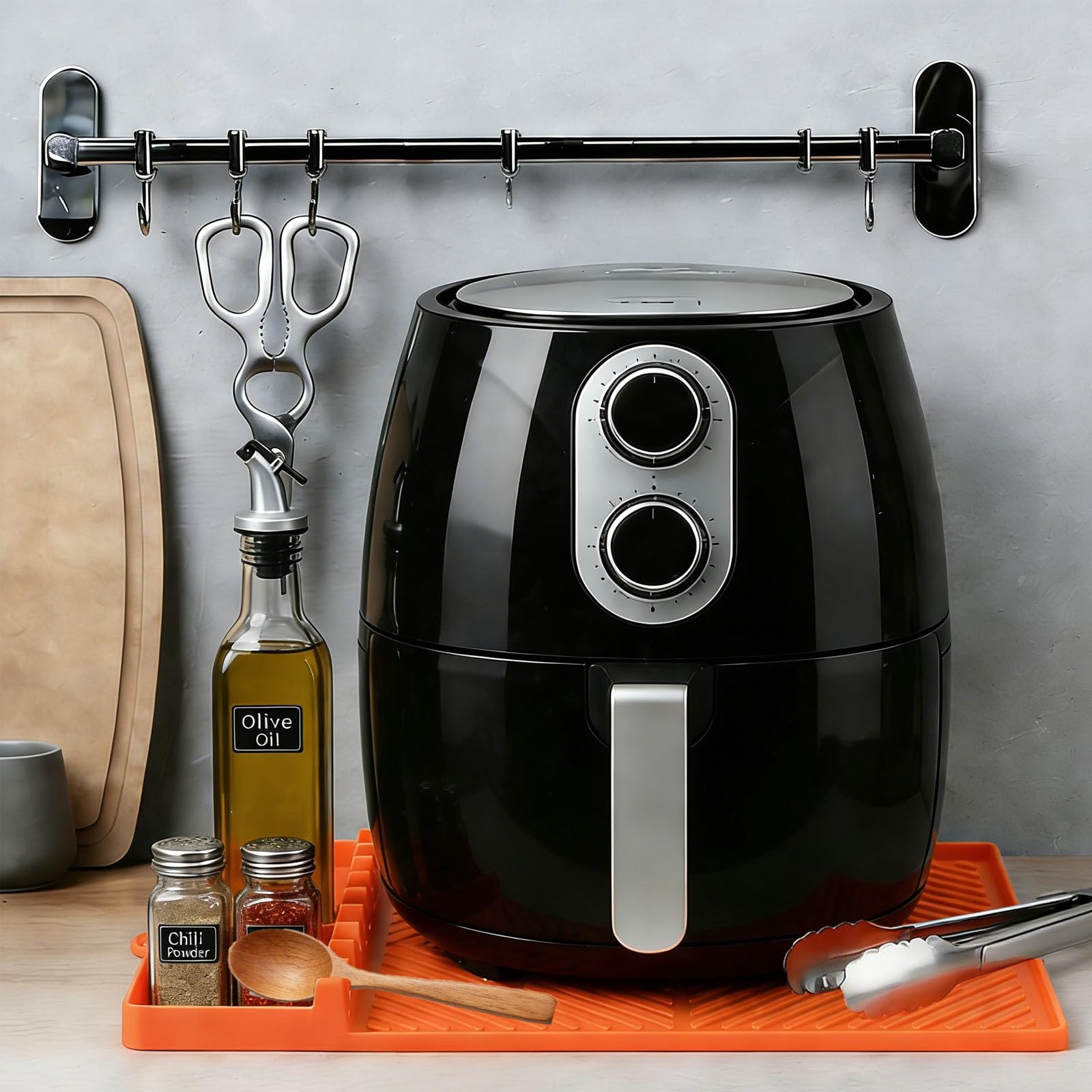 Find Law silicone tools mat orange cleans easily in dishwasher.