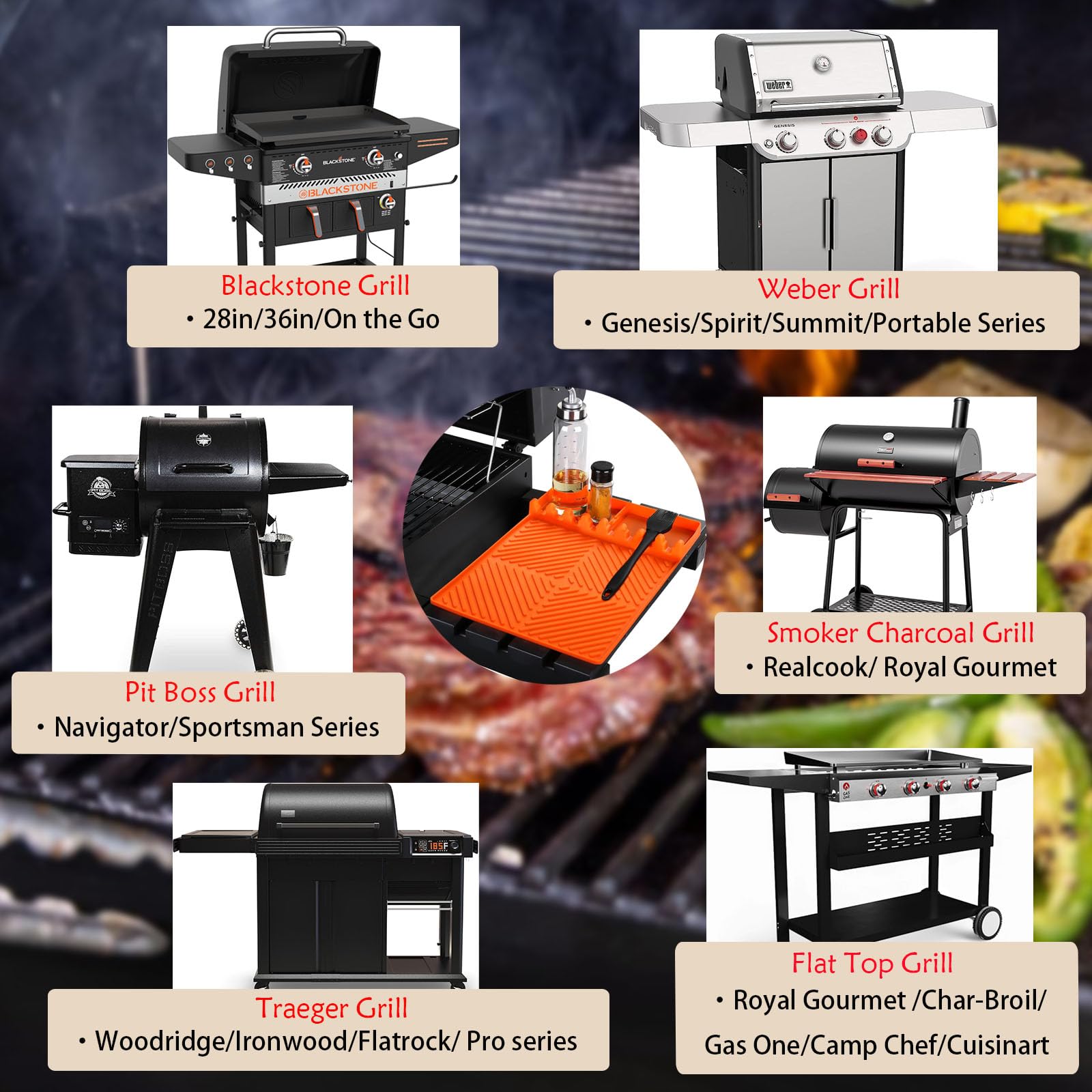 Find Law silicone tools mat orange suits grill lovers.