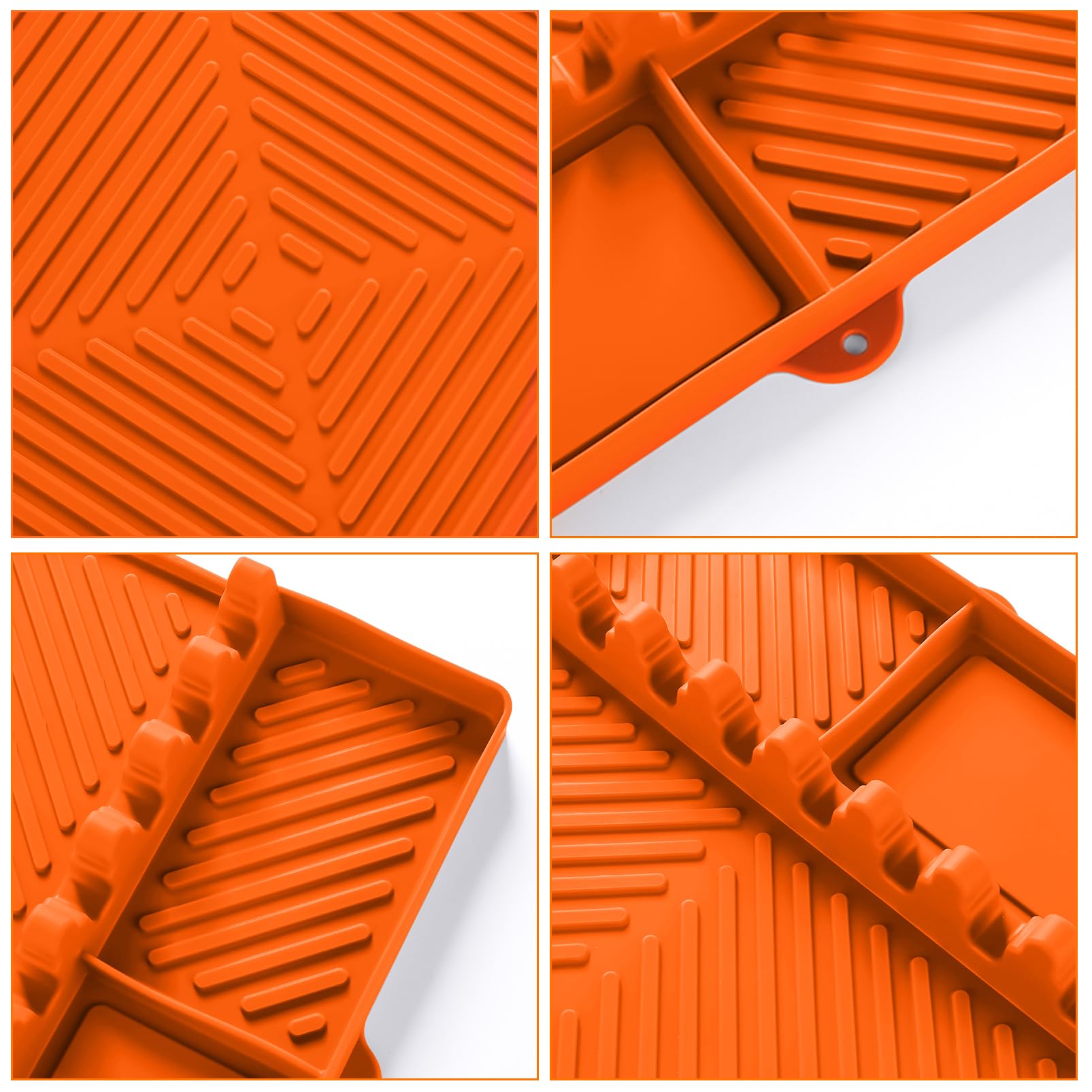 Find Law silicone tools mat orange protects counters during high-heat cooking.