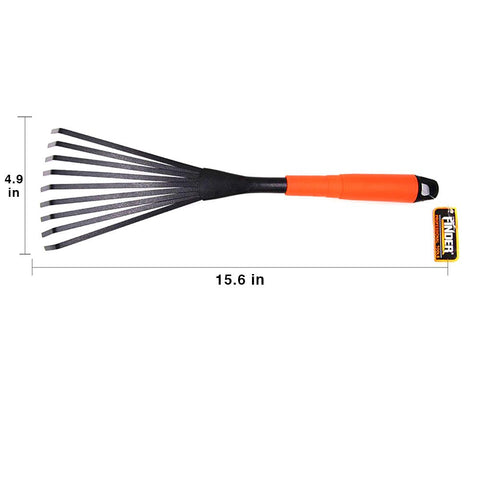 Finder leaf rake with comfortable PVC grip reduces hand fatigue during yard cleanup