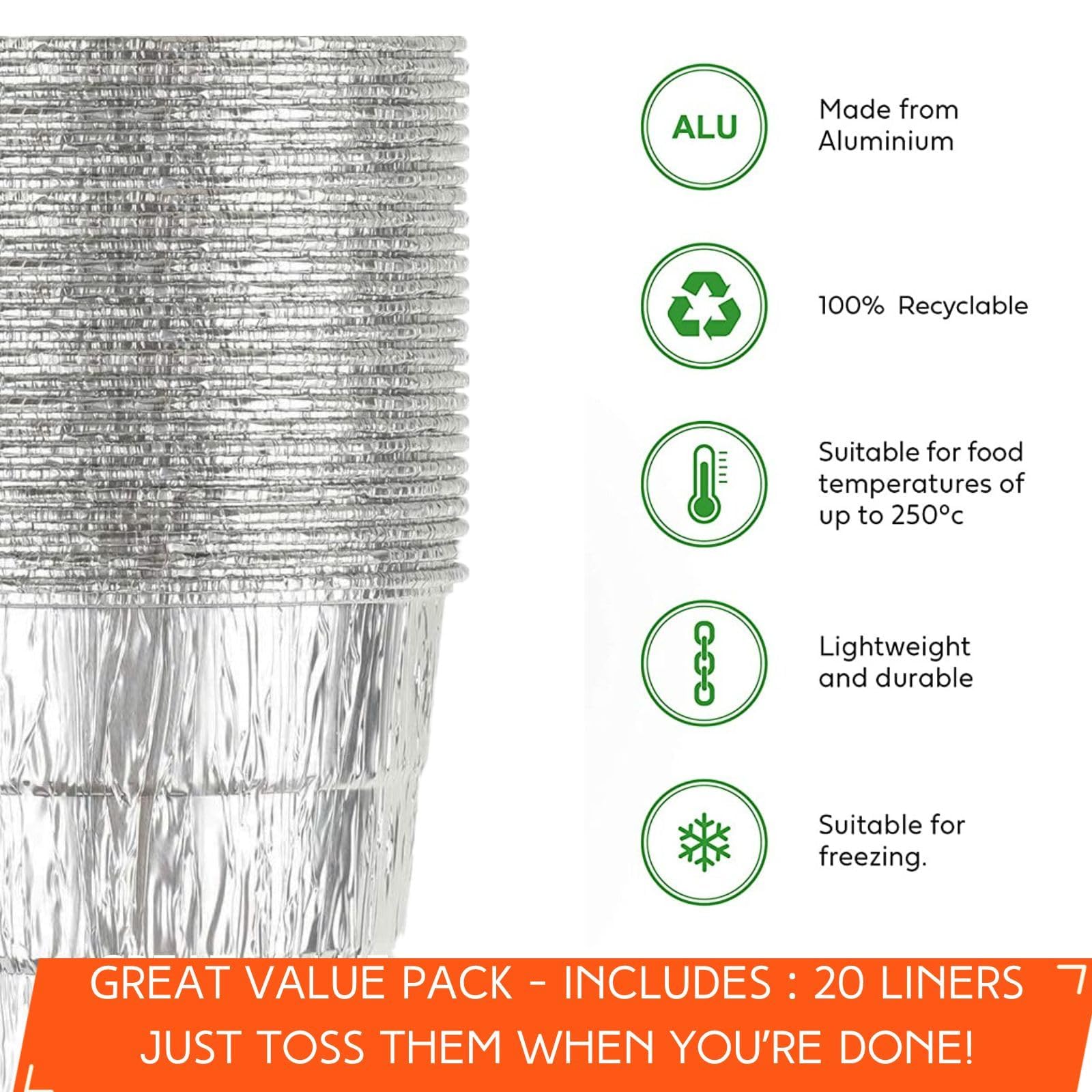 Findful heavy-duty aluminum grease liner for reliable mess containment.