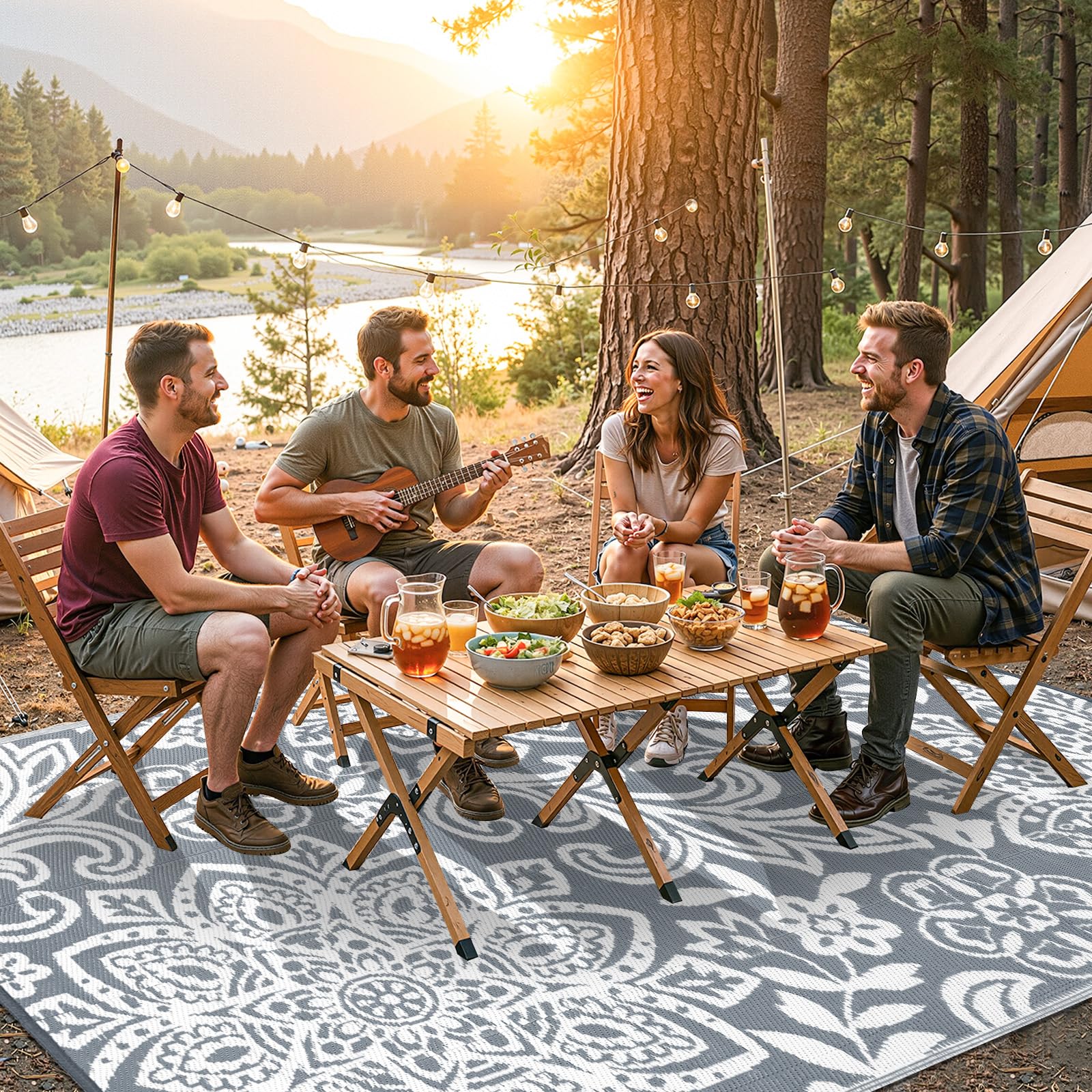 Findosom UV-resistant outdoor rug maintains color on sunny decks and patios