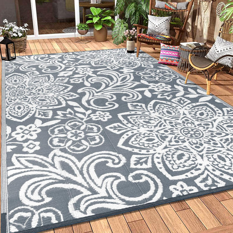 Findosom waterproof outdoor rug 8x10 with reversible mandala pattern for patios and decks