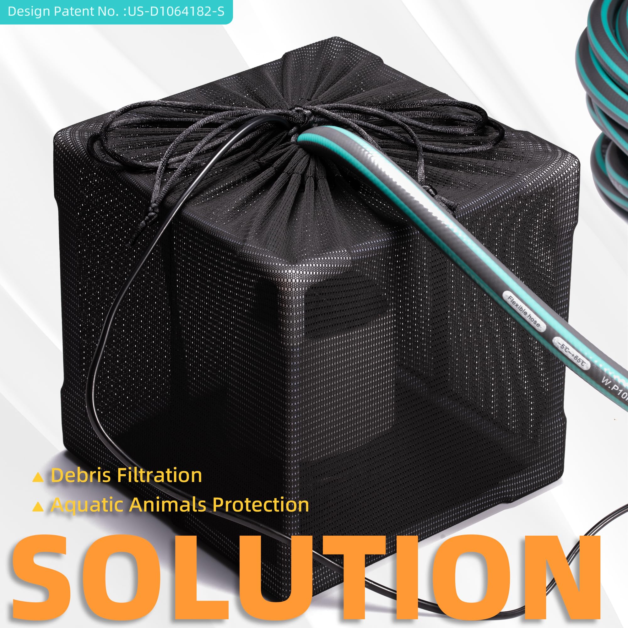 Fineday Pond Filter outdoor mesh cover in action prevents clogging.