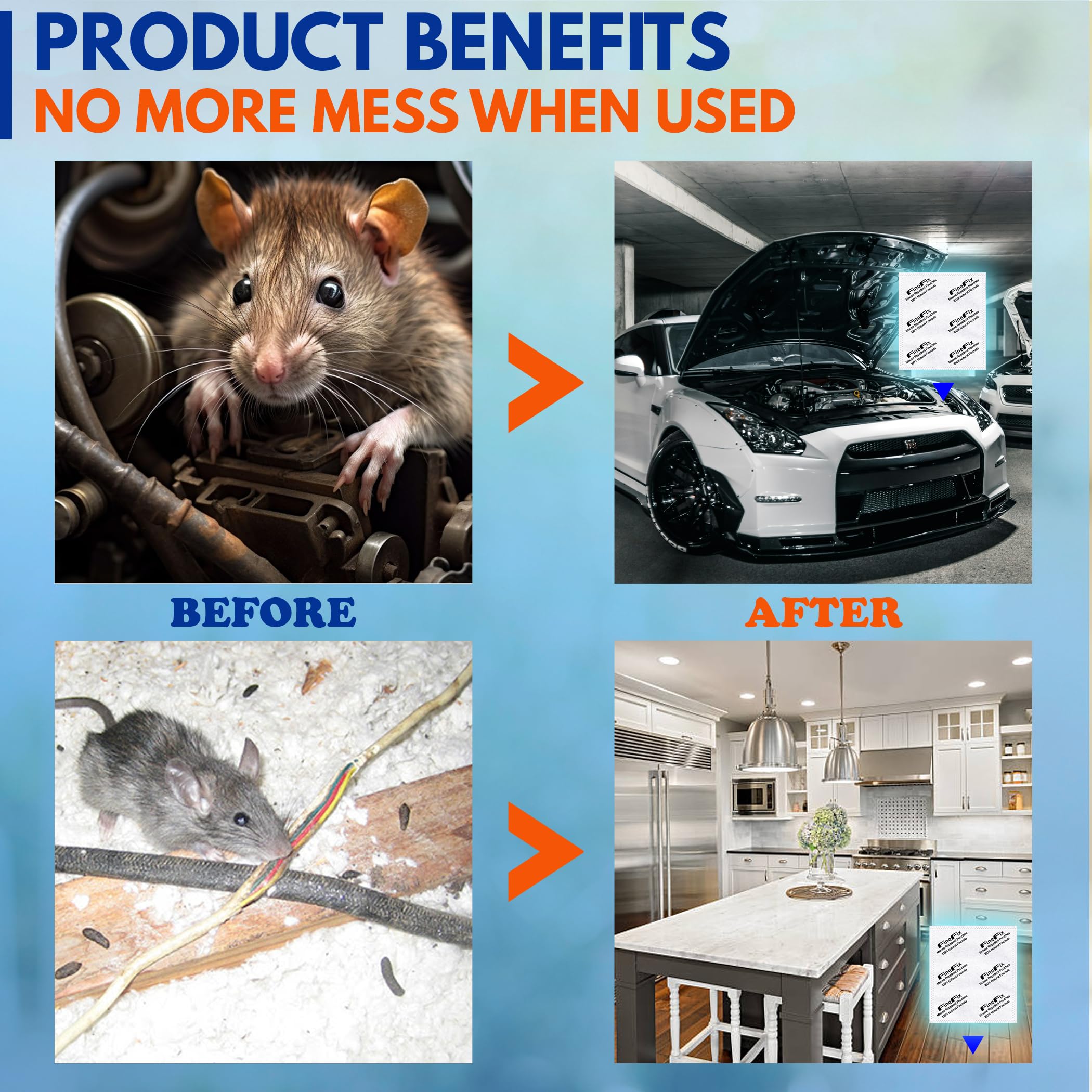 FineFix rodent pouches in barn storage provide scent-based deterrence.