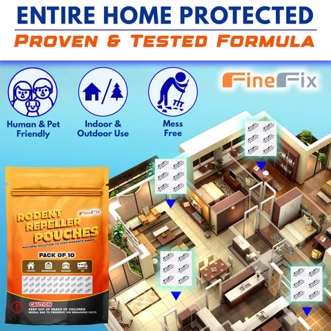 FineFix rodent pouches on garage shelf offer ongoing deterrence.