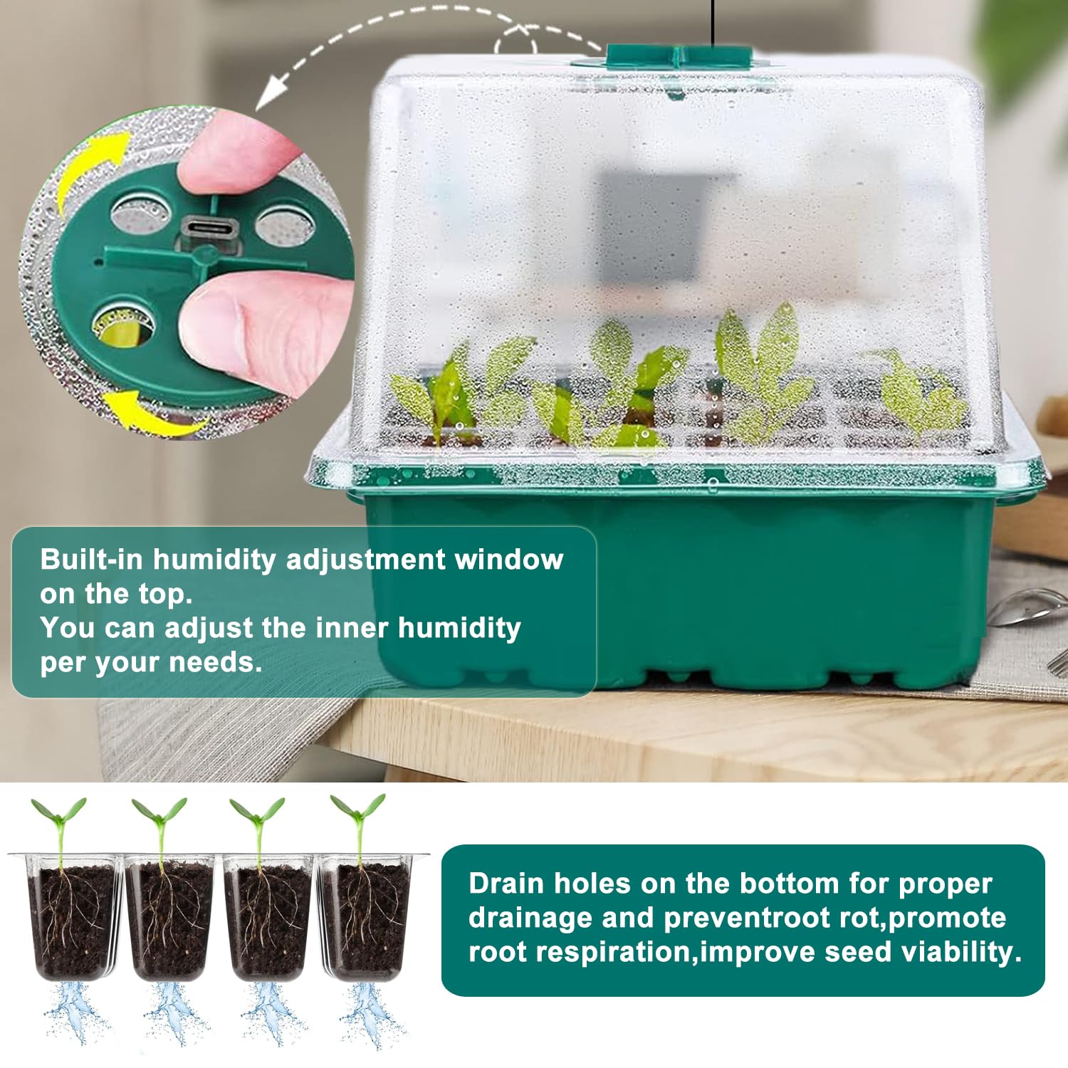 FINEST+ seed starter tray adjustable vents for humidity and temperature control