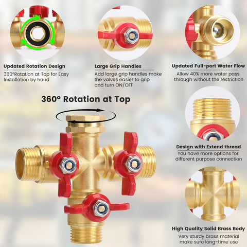 FINEST+ 3-way brass valve with full-port design for higher water flow.