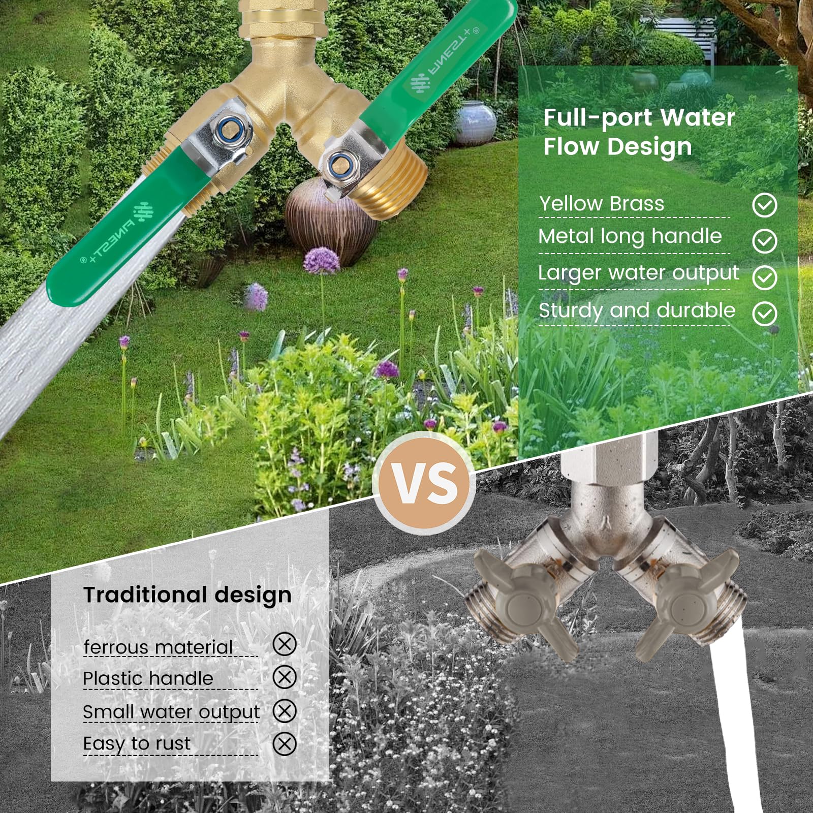 FINEST+ brass Y valve full-flow design maintains steady water pressure