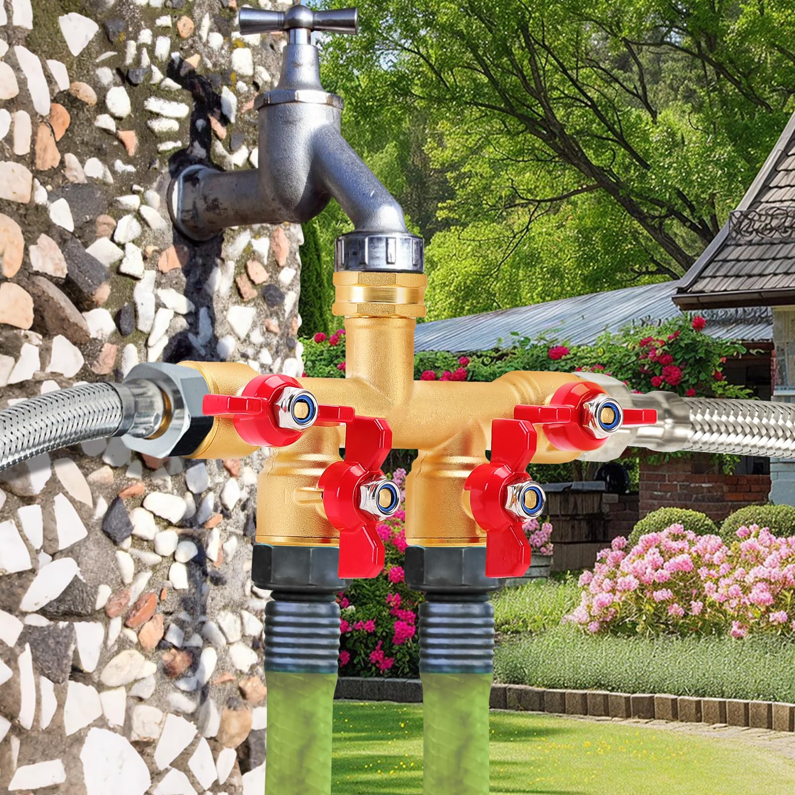 FINEST+ four-way splitter enables efficient lawn and garden irrigation.