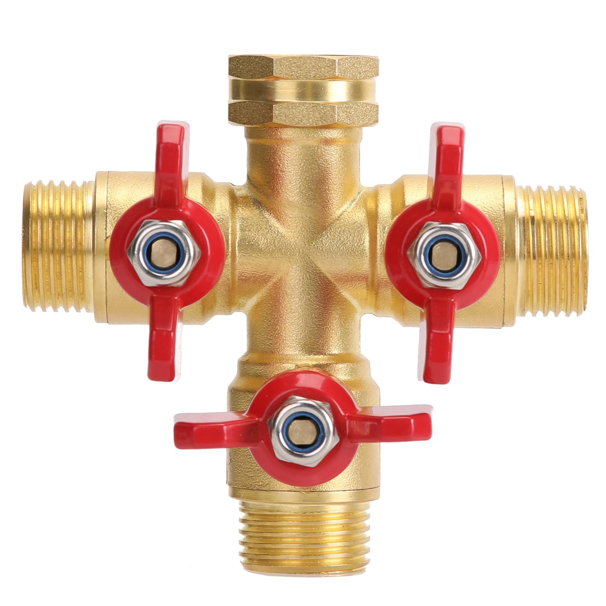 FINEST+ garden hose splitter 3-way with long handle enables independent hose control.